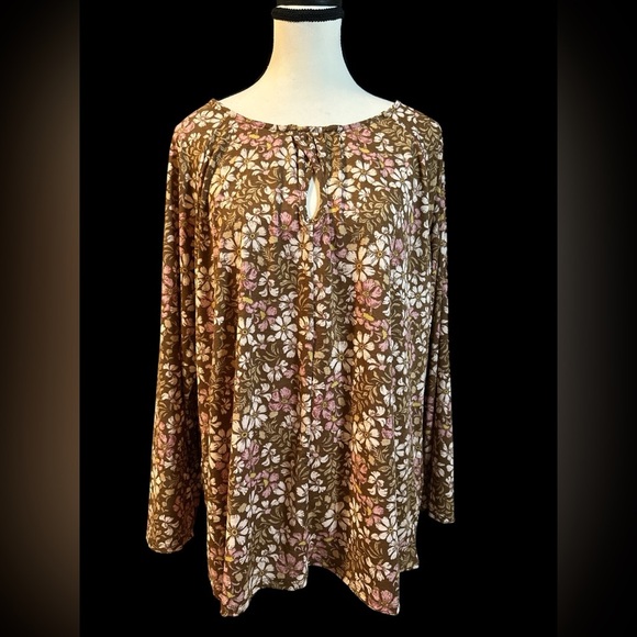 Cato Brown and Pink Floral Blouse - Picture 1 of 7
